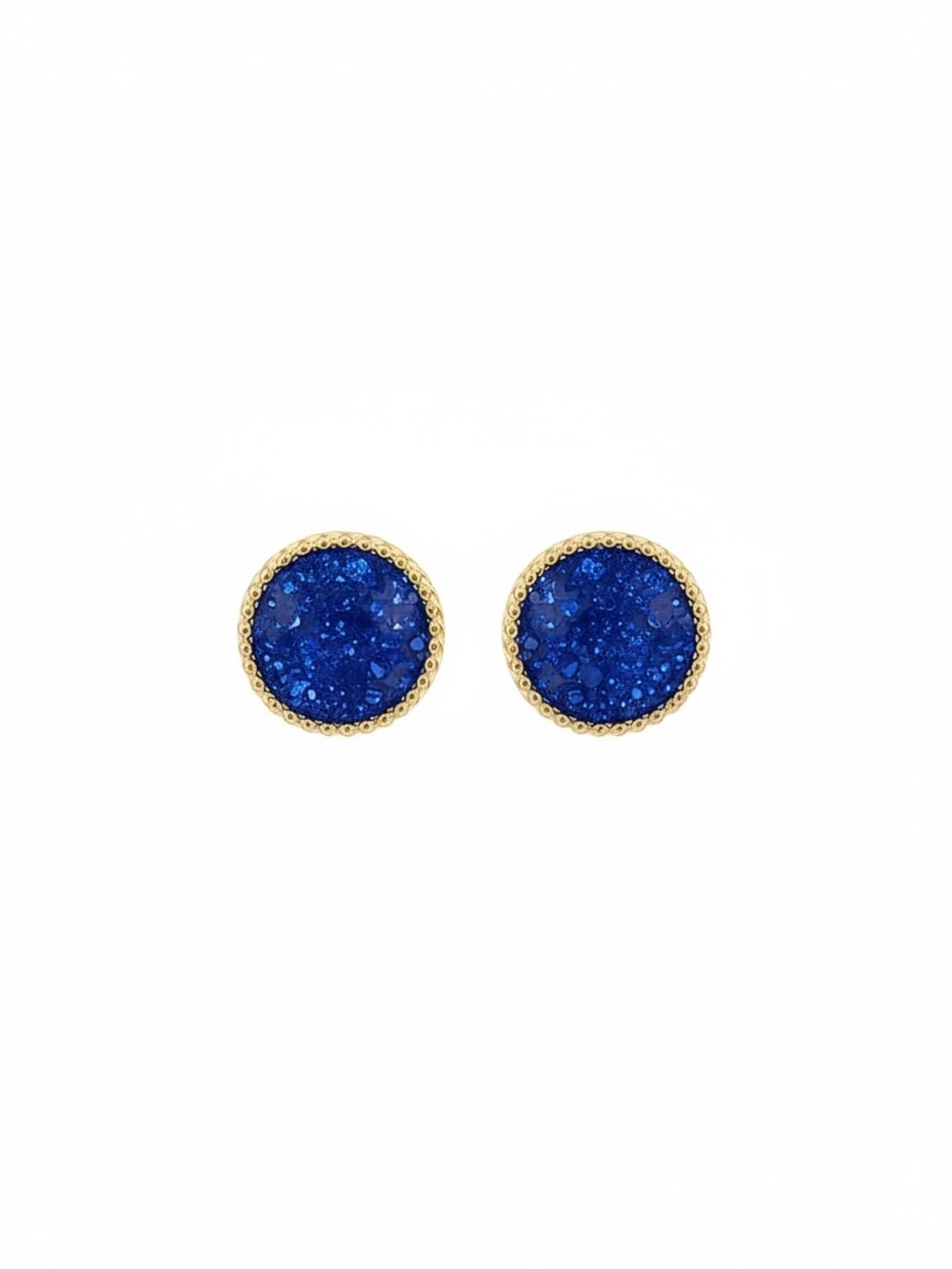 Gold-Edged Royal Blue Druzy Stud Earrings